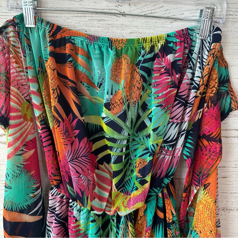NWT FASHION NOVA Tropical Getaway Romper Off Shoulder Split Sleeve Colorful M - Picture 6 of 12